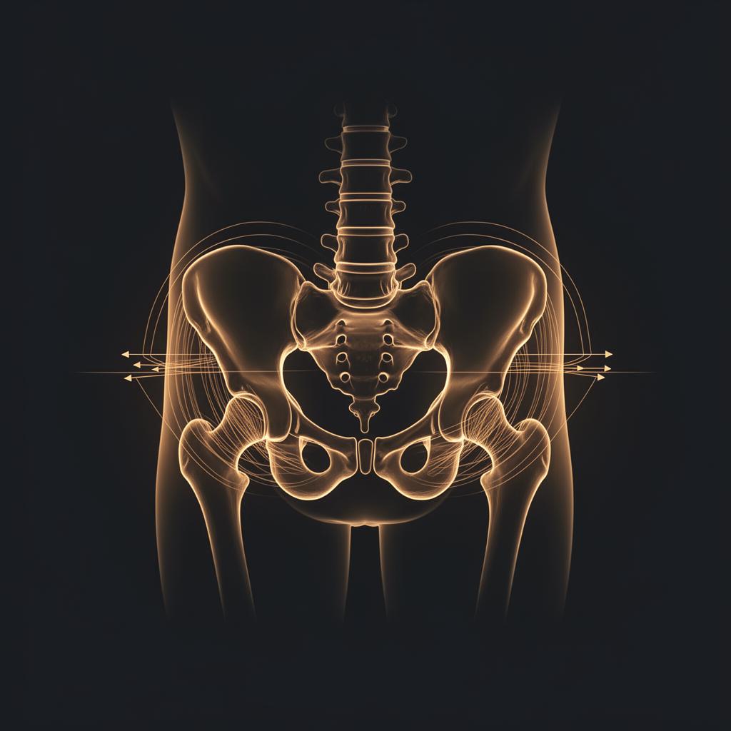 Ilustração anatômica da pelve e musculatura glútea